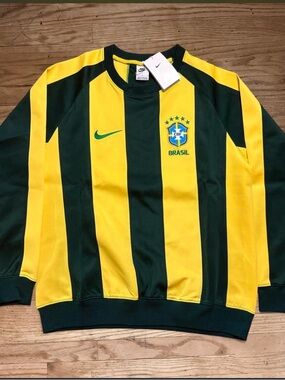 Nike Brasil Yellow & Dark Green retro training Striped Soccer Sweatshirt